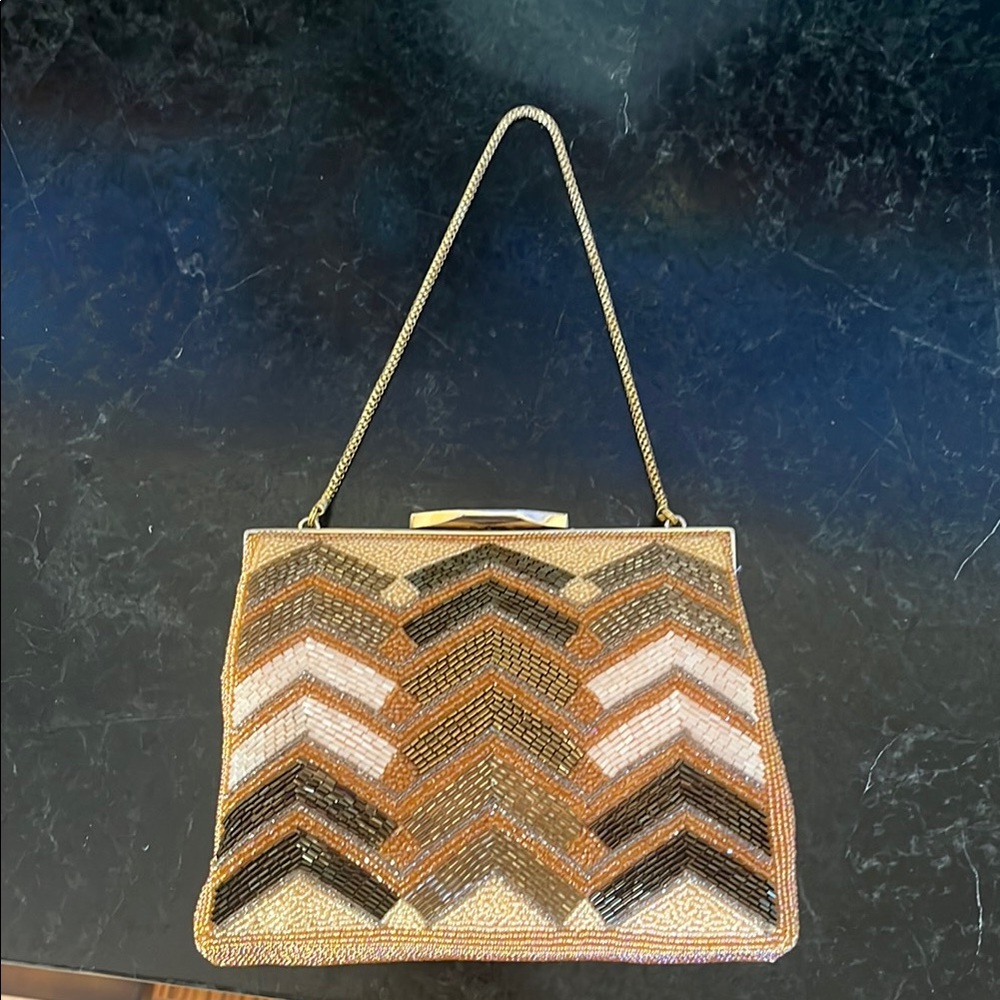 Elegant Beaded vintage Handbag - Gold and Black